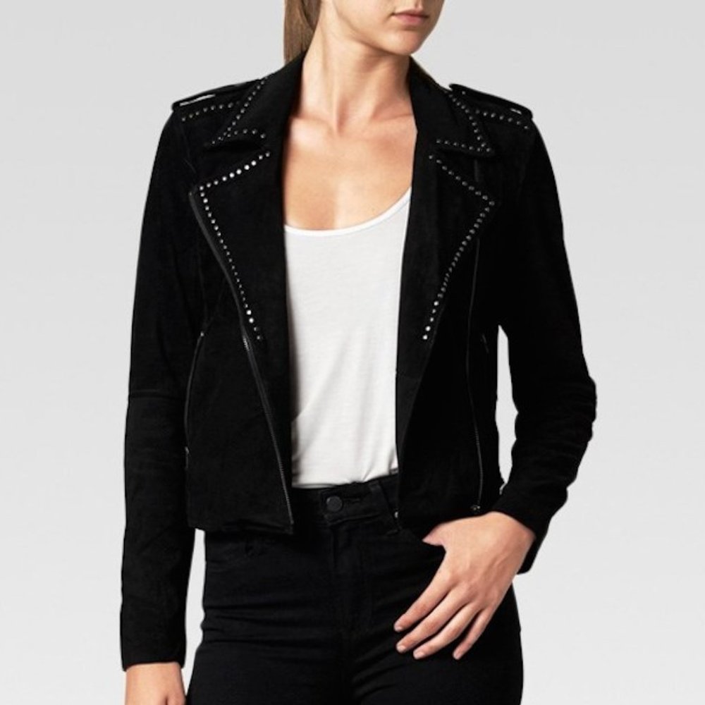 Paige Claris Studded Suede Moto Jacket